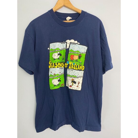 Vintage Sheep T-shirt, Seasons of Ireland, Size Large, 90s Funny Animal T-shirt - Picture 1 of 8